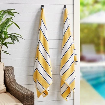 Hospeco Aston & Arden 35" x 70" Yellow / Navy Stripes Ring-Spun 100% Cotton Pool Towel - 25 lb.