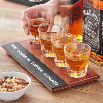 Acopa Write-On Flight Tray with 4.5 oz. Espresso Glasses - 3/Set