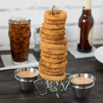Clipper Mill by G.E.T. 4-982029 Stainless Steel 10" Rocket Surfboard Onion Ring Tower with Two Ramekin Holders