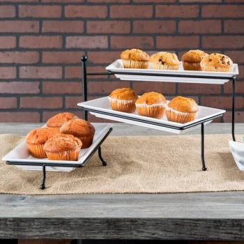 American Metalcraft TTMEL3 Ironworks Three-Tier Foldable Rectangular Display Stand with Melamine Platters