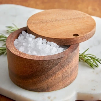 Ironwood 28221 4" x 2 1/2" x 4" Acacia Wood Salt Cellar