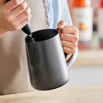 Acopa 33 oz. Black Frothing Pitcher with Measuring Lines