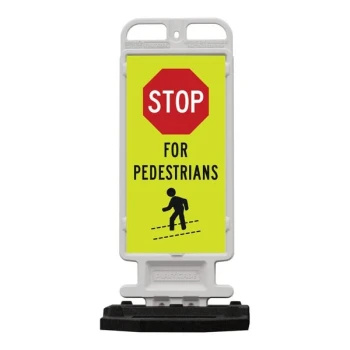 Plasticade® Crosscade 24 12" x 24" Double-Sided Diamond Grade "Stop for Pedestrians" Vertical Panel with 28 lb. Base 4324-W-K1549YGDG-RB28PK