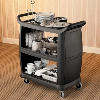 Carlisle CC203603 3 Shelf Black Utility / Bus Cart 300 lb. Capacity