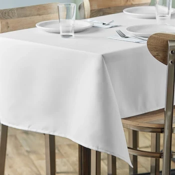 Choice 54" x 110" Rectangular White Seamless 100% Spun Polyester Hemmed Cloth Table Cover
