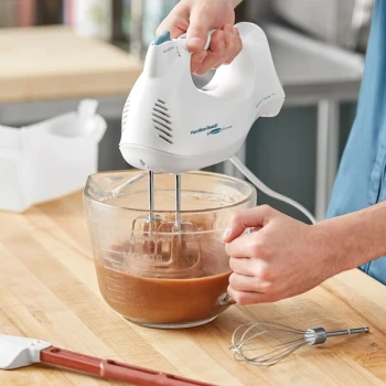 Hamilton Beach White 6 Speed Hand Mixer with Beaters, Whisk, and Easy Access Snap-On Case 62695V