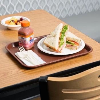 Choice 10" x 14" Burgundy Plastic Fast Food Tray - 48/Case