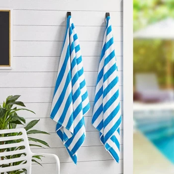 Hospeco California Cabana 30" x 70" Blue Stripes Ring-Spun 100% Cotton Pool Towel - 15 lb. - 4/Pack