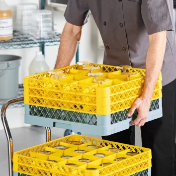 Noble Warewashing 16-Compartment Gray Full-Size Glass Rack with 3 Yellow Extenders