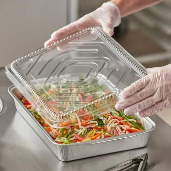Choice Heavy Duty Smoothwall Silver Extra Large Oblong Foil Entree / Take-Out Pan with Dome Lid 108 oz. - 25/Case