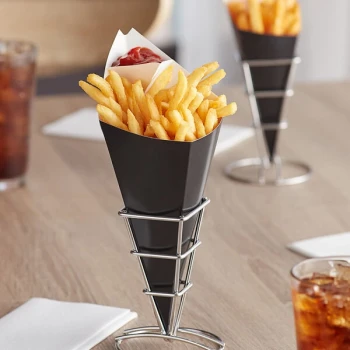 Carnival King 15 oz. Black Square Cardboard Fry Cone - 500/Case