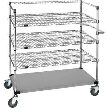 Quantum 24" x 60" x 80" Stainless Steel Medical Cart with 3 Wire Shelves and 1 Steel Shelf WRSC4-54-2460FS