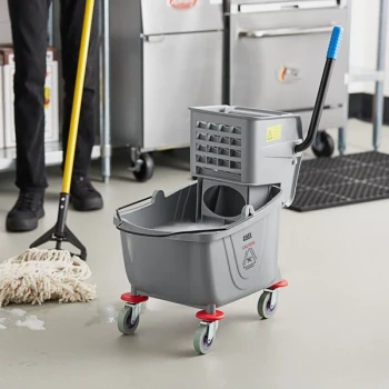 Lavex 26 Qt. Gray Mop Bucket and Side Press Wringer Combo