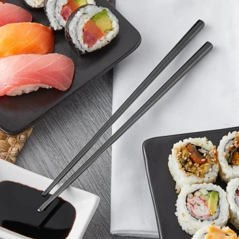 Acopa Heika 9" Black 18/8 Stainless Steel Extra Heavy Weight Chopstick Set - 12/Pack