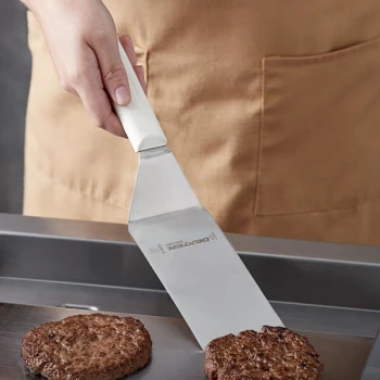 Dexter-Russell 19683 Sani-Safe 6" x 3" Square Edge Solid Hamburger Turner - Plastic Handle