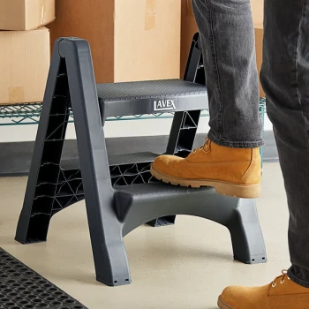 Lavex Plastic Two-Step Folding Step Stool - 300 lb. Capacity