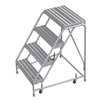 Tri-Arc 4-Step Aluminum Mobile Step Stool with Ribbed Tread, 24" Wide Steps, and 14" Deep Top Step WLAR004244 - 350 lb. Capacity