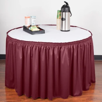 Snap Drape 5412CE29S3-046 Wyndham 13' x 29" Burgundy Shirred Pleat Table Skirt with Velcro® Clips