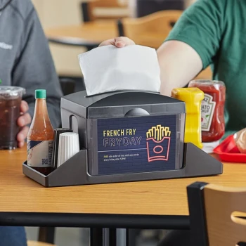 OneUp by Choice Smoke Black Tabletop Interfold Napkin Dispenser with Condiment Caddy