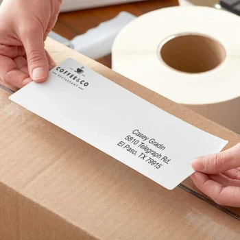 Lavex 3 1/2" x 8" White Thermal Transfer Permanent Label Roll - 4/Case