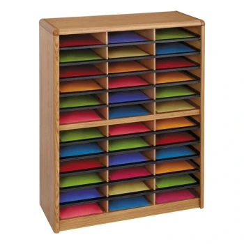 Safco 7121MO 32 1/4" x 13 1/2" x 38" Oak 36 Compartment Steel/Fiberboard File Organizer