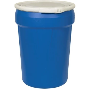 Eagle Manufacturing 1601B 30 Gallon Blue Open Head Plastic Barrel Drum with Plastic Lever-Lock