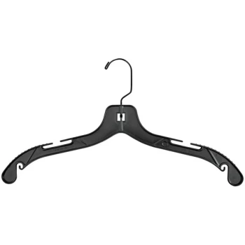 17" Black Plastic Middle Heavy-Weight Shirt Hanger with Black Hook and Molded Rubber Grippers - 100/Pack
