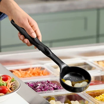 Vollrath 5284020 6 oz. Black High Heat Perforated Round Nylon Spoodle® Portion Spoon