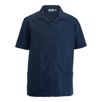 Edwards 4891 Men's Customizable Vintage Navy Essential Full-Zip Service / Housekeeping Shirt - Poly / Cotton Blend - Medium