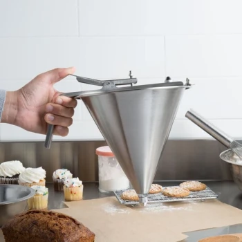 Matfer Bourgeat 258825 2 Qt. (64 oz.) Stainless Steel Confectionery Dispenser Funnel with 3-Piece Nozzle Set