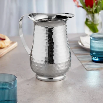 Acopa 64 oz. Hammered Stainless Steel Slender Bell Pitcher with Ice Guard