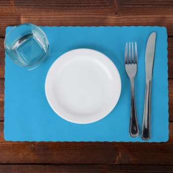 Hoffmaster 310554 10" x 14" Marina (Sky Blue) Colored Paper Placemat with Scalloped Edge - 1,000/Case