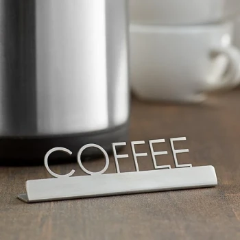 American Metalcraft SSC5 5" x 3/4" x 1 1/2" Stainless Steel Laser-Cut Tabletop Sign with "Coffee" Print