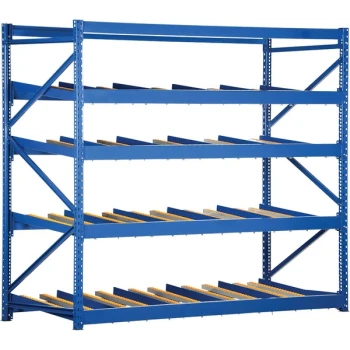 Vestil 48" x 96" x 84" Blue Steel 4-Level Carton Rack with Gravity Rollers FLOW-4-4
