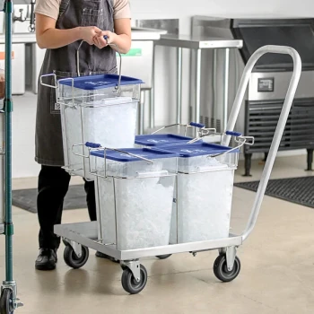 Vigor 100 lb. Square Ice Tote Transport Set with 4 Ice Totes and Aluminum Dolly