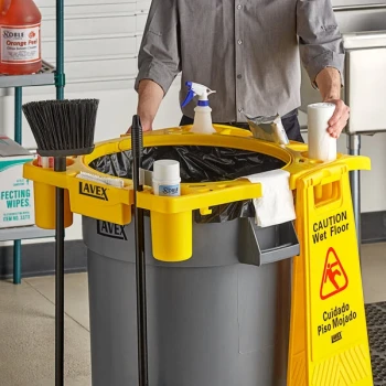 Lavex Yellow Round Rim Caddy for 44 Gallon Trash Cans