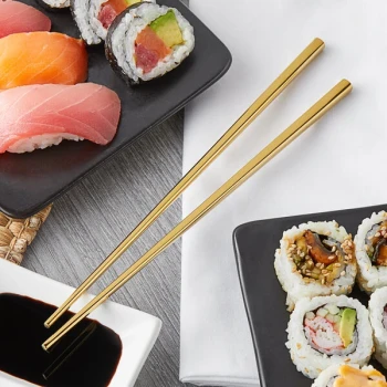 Acopa Heika 9" Gold 18/8 Stainless Steel Extra Heavy Weight Chopstick Set - 12/Pack