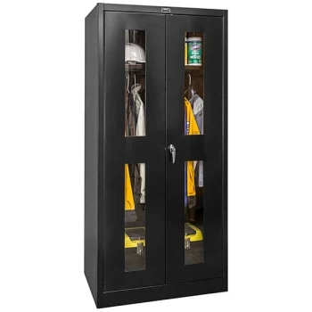 Hallowell 36" x 18" x 72" Black Wardrobe Cabinet with Safety-View Doors - Assembled 435W18SVA-ME