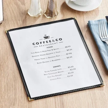 Choice 8 1/2" x 11" Black 2-View Single Pocket Menu Cover