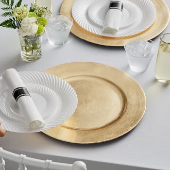 Choice 13" Round Gold Smooth Rim Plastic Charger Plate - 12/Case
