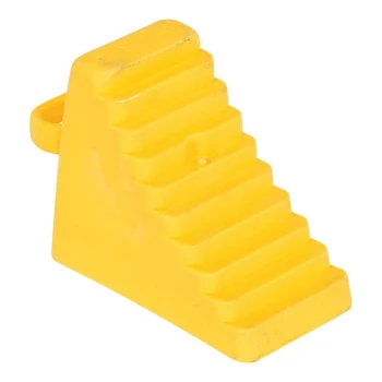 Vestil 8 1/2" x 4" x 5 7/8" Yellow Polyethylene Wheel Chock with Handle PEWC-3-YL