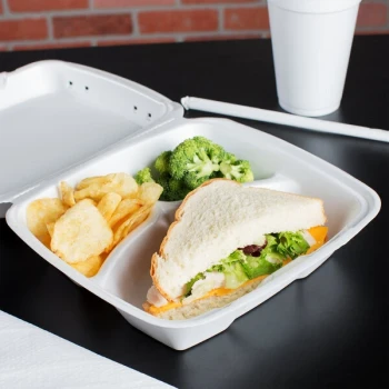 Dart 90HTPF3VR 9" x 9" x 3" White Foam Square Vented 3 Compartment Take Out Container with Perforated Hinged Lid - 200/Case