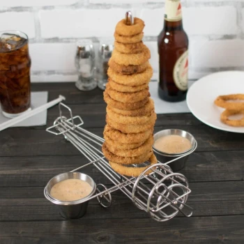 Clipper Mill by G.E.T. 4-882808 Stainless Steel 12" x 11" Onion Ring Airplane Tower with Two Ramekin Holders