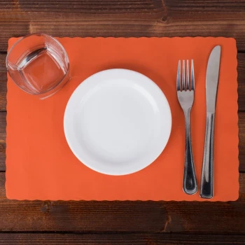 Hoffmaster 310555 10" x 14" Bittersweet Orange Colored Paper Placemat with Scalloped Edge - 1,000/Case