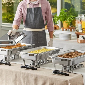 Choice Economy 8 Qt. Full Size Stainless Steel Chafer with Folding Frame - 3/Case