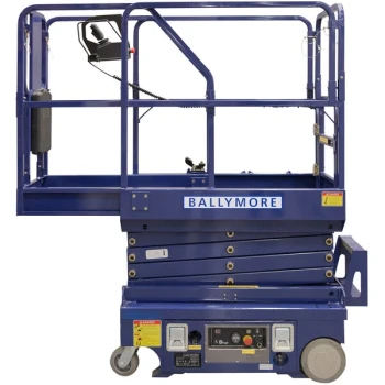 Ballymore DMSL-12 28" x 50" Battery-Powered Drivable Compact Scissor Lift with 22" Roll-Out Cantilevered Platform - 500 lb., 18' Working Height