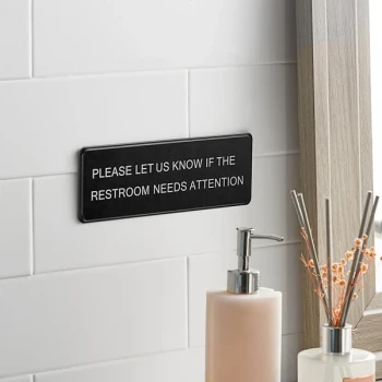 Lavex Please Let Us Know If The Restroom Needs Attention Sign - Black and White, 9" x 3"