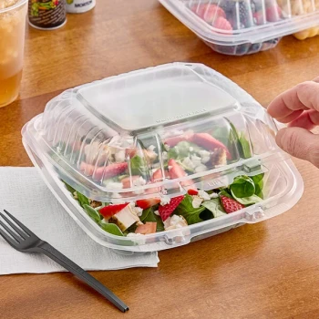 Dart 9" x 9" x 3" Microwavable Clear Hinged Plastic Take-Out Container - 150/Case