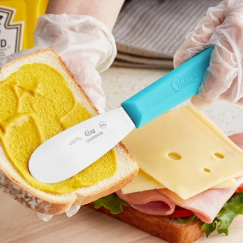 Choice 3 1/2" Smooth Stainless Steel Sandwich Spreader with Neon Blue Polypropylene Handle