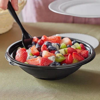 Visions 32 oz. Black PET Plastic Round Wide Catering / Serving Bowl - 50/Case